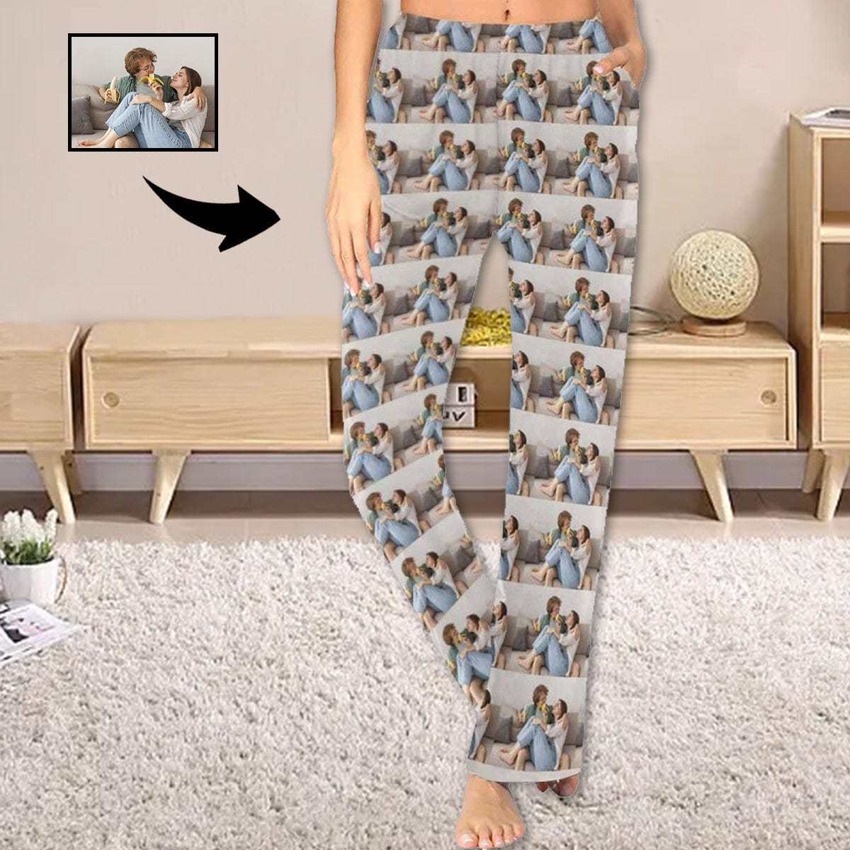FacePajamas Pajama Pants Custom Face Pajama Pants Stitching Photos Sleepwear for Women & Men