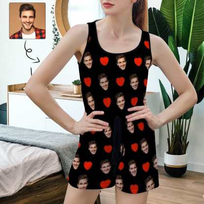 FacePajamas Pajama-2ML-SDS Custom Face Pajama Red Love Women's Short Jumpsuit Loungewear
