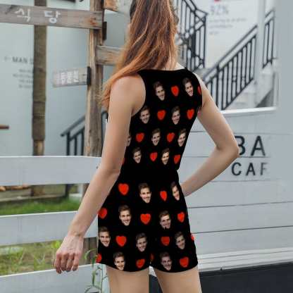 FacePajamas Pajama-2ML-SDS Custom Face Pajama Red Love Women's Short Jumpsuit Loungewear