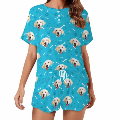 FacePajamas 379785117943 Custom Face Pajama Set Dog Smiley Face Women's Short Sleeve Loungewear