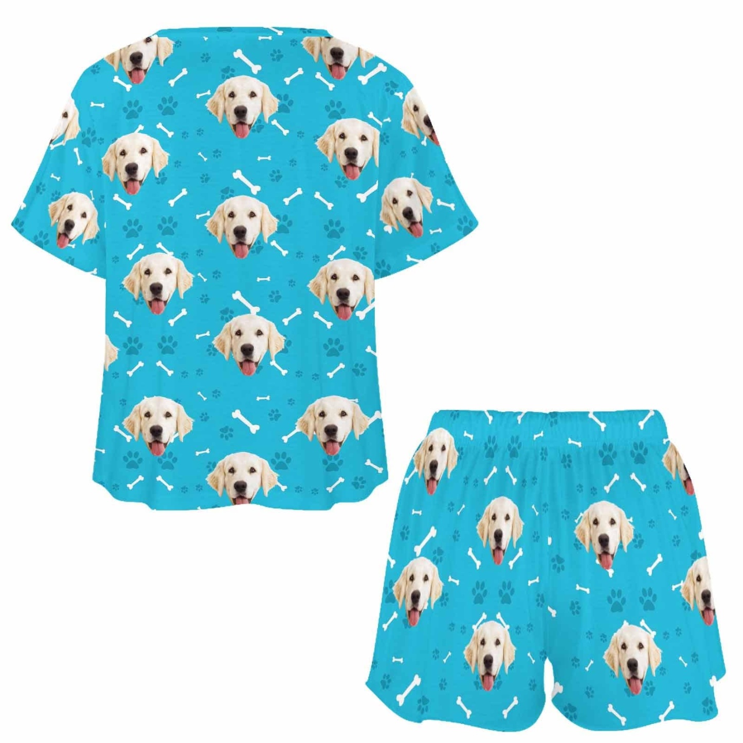 FacePajamas 379785117943 Custom Face Pajama Set Dog Smiley Face Women's Short Sleeve Loungewear