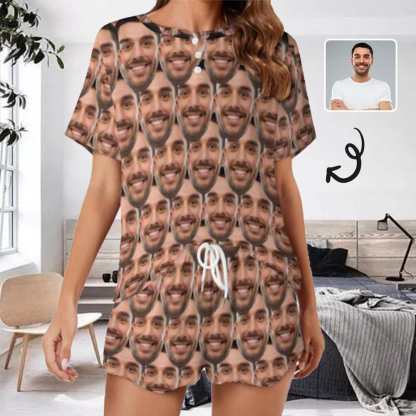 FacePajamas Pajama-2ML-SDS Custom Face  Pajama Set Women's Short Sleeve Top and Shorts Loungewear Athletic Tracksuits