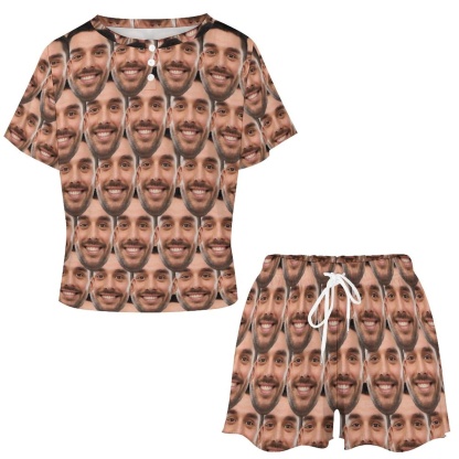 FacePajamas Pajama-2ML-SDS Custom Face  Pajama Set Women's Short Sleeve Top and Shorts Loungewear Athletic Tracksuits