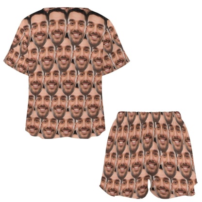 FacePajamas Pajama-2ML-SDS Custom Face  Pajama Set Women's Short Sleeve Top and Shorts Loungewear Athletic Tracksuits