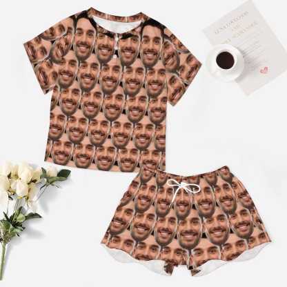 FacePajamas Pajama-2ML-SDS Custom Face  Pajama Set Women's Short Sleeve Top and Shorts Loungewear Athletic Tracksuits