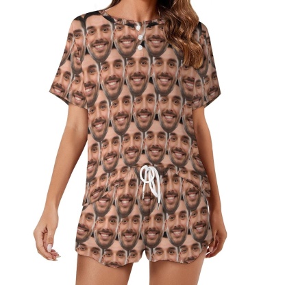 FacePajamas Pajama-2ML-SDS Custom Face  Pajama Set Women's Short Sleeve Top and Shorts Loungewear Athletic Tracksuits