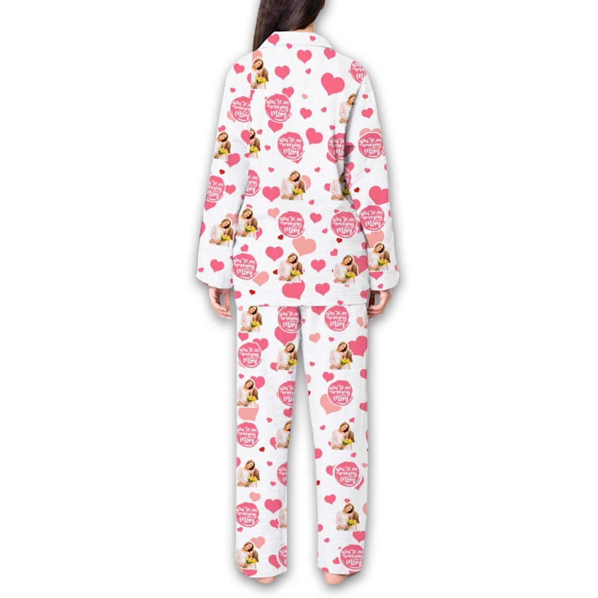 FacePajamas 387520921847 Custom Face Pajama Sets Pink Hearts Women's Nightwear for Mother's Day & Birthday Gift