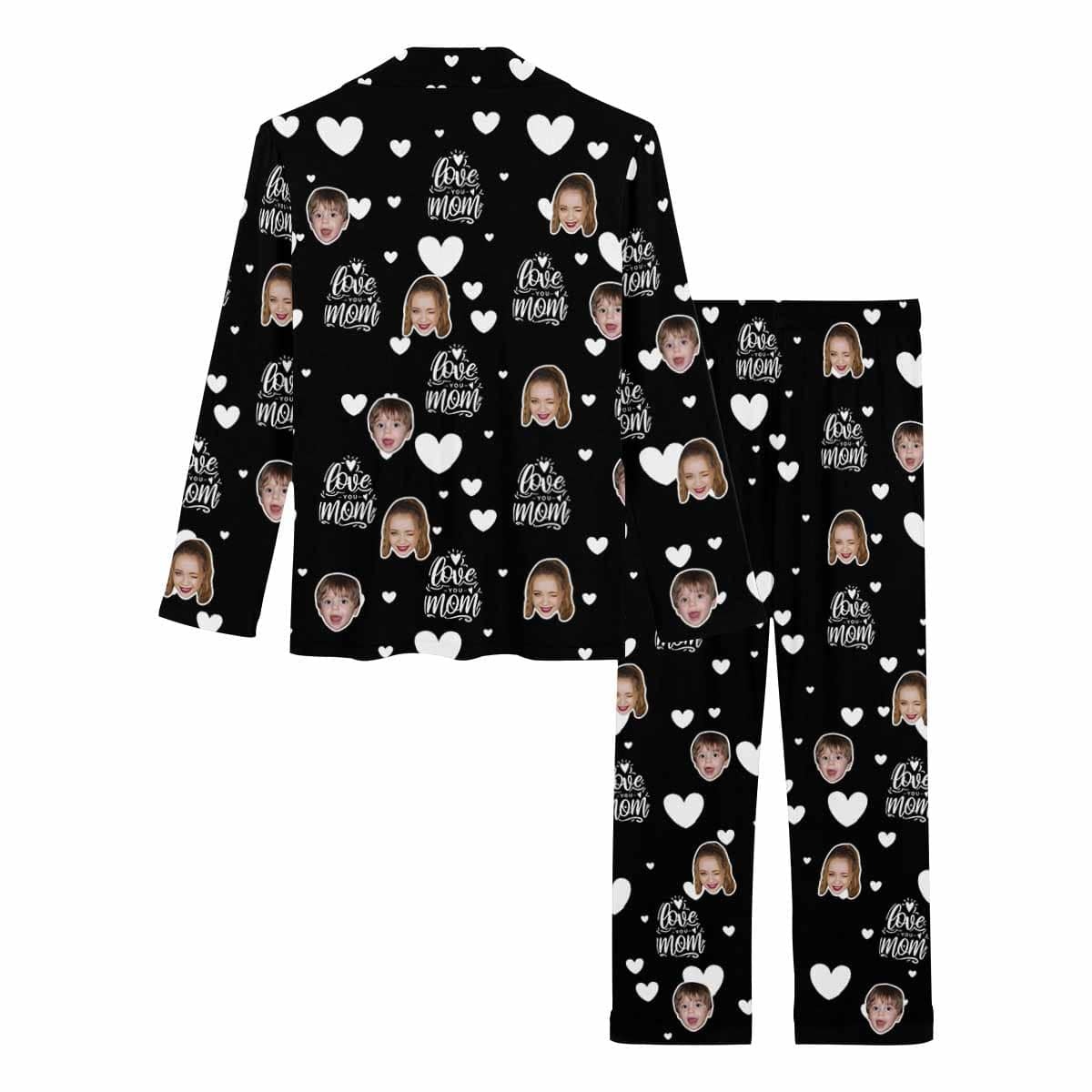 FacePajamas 387520921847 Custom Face Pajama Sets White Hearts Love Mom Women's Nightwear for Mother's Day & Birthday Gift