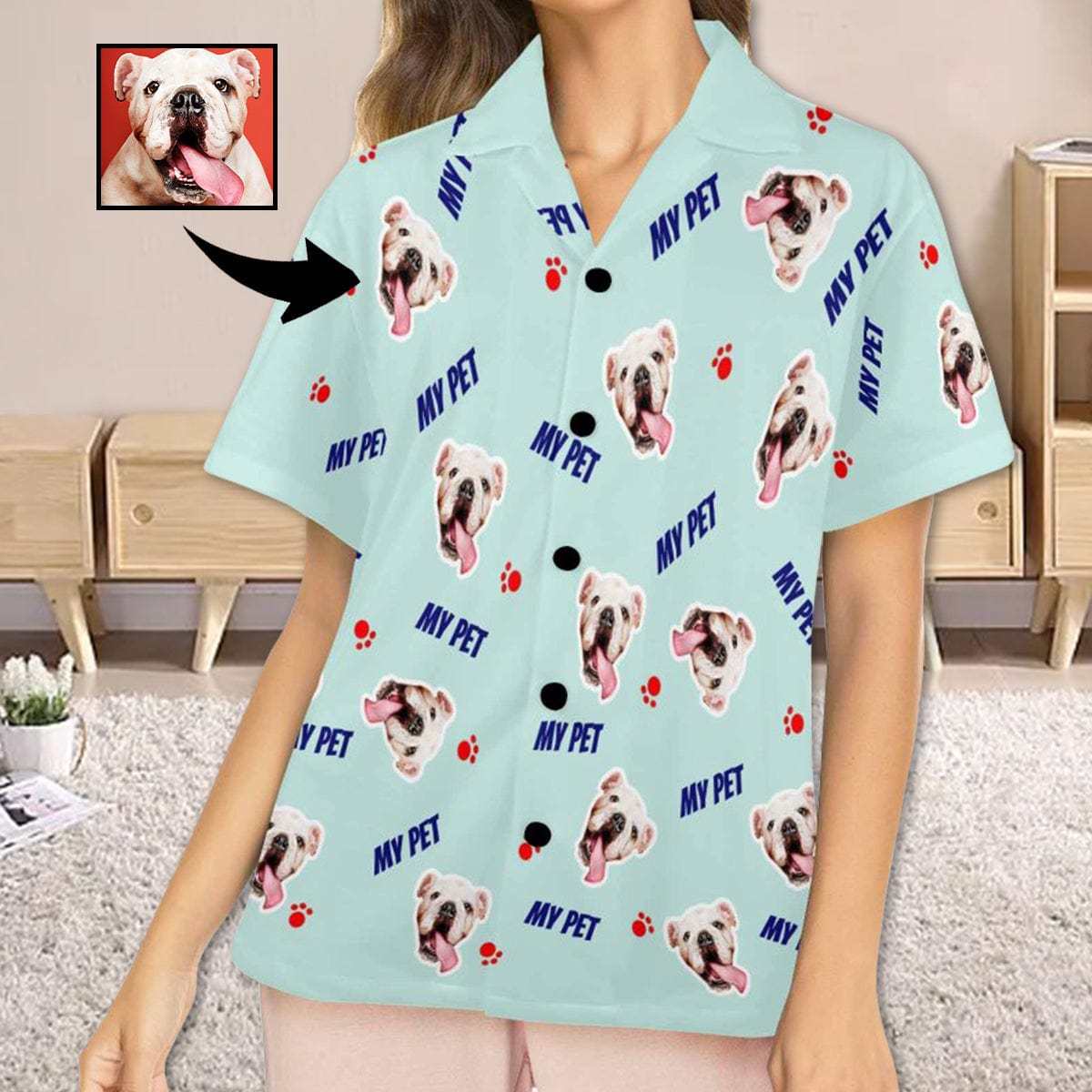 FacePajamas Pajama Tops Custom Face Pajama Top My Pet Loungewear for Women