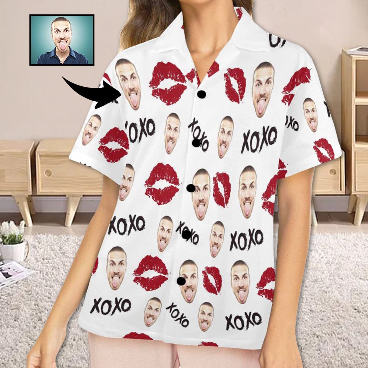 FacePajamas Custom Face Pajama Top Red Lips Loungewear for Women