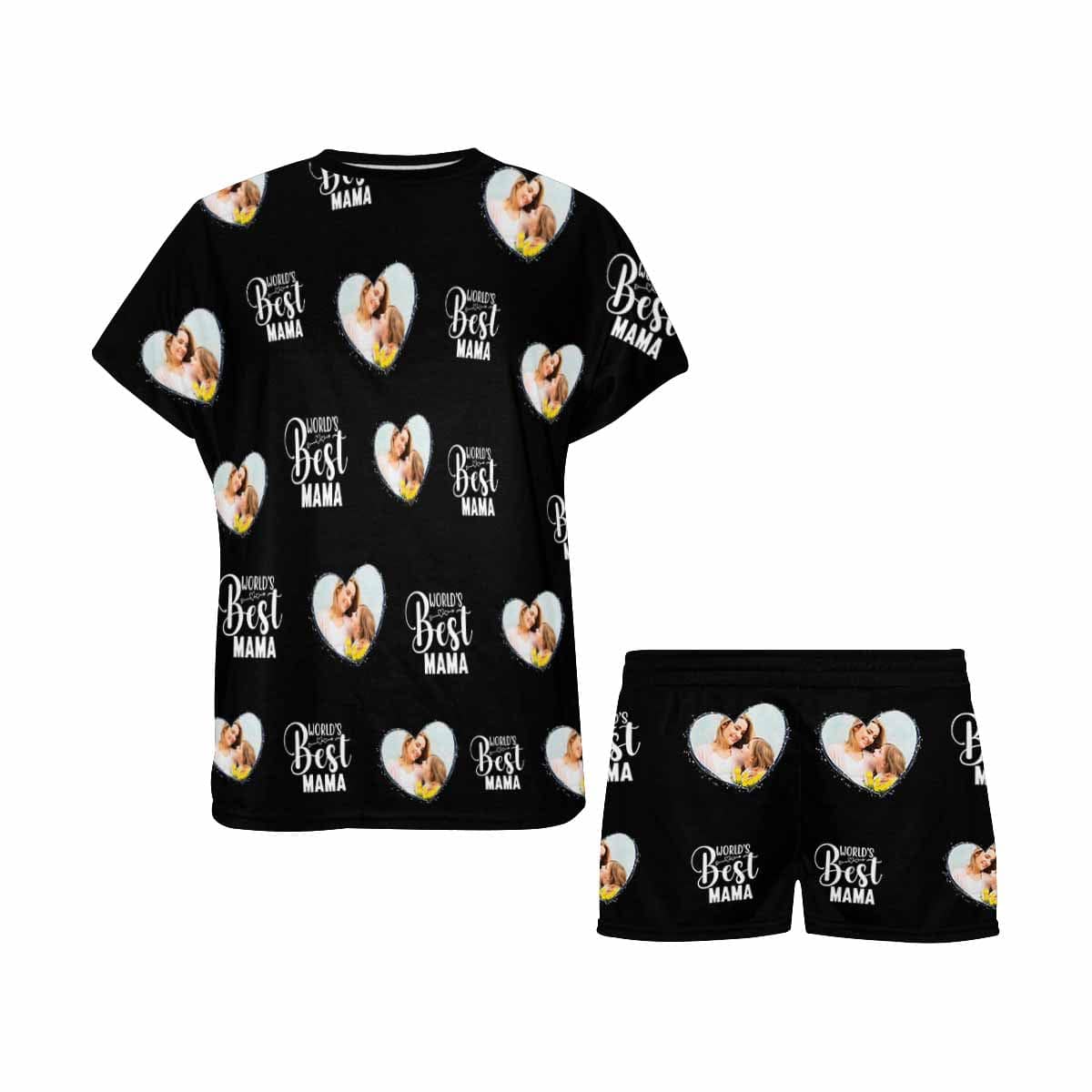 FacePajamas 387520921847 Custom Face Pajamas Best Mama Black Loungewear Personalized Women's Short Pajama Set for Mother's Day & Birthday Gift
