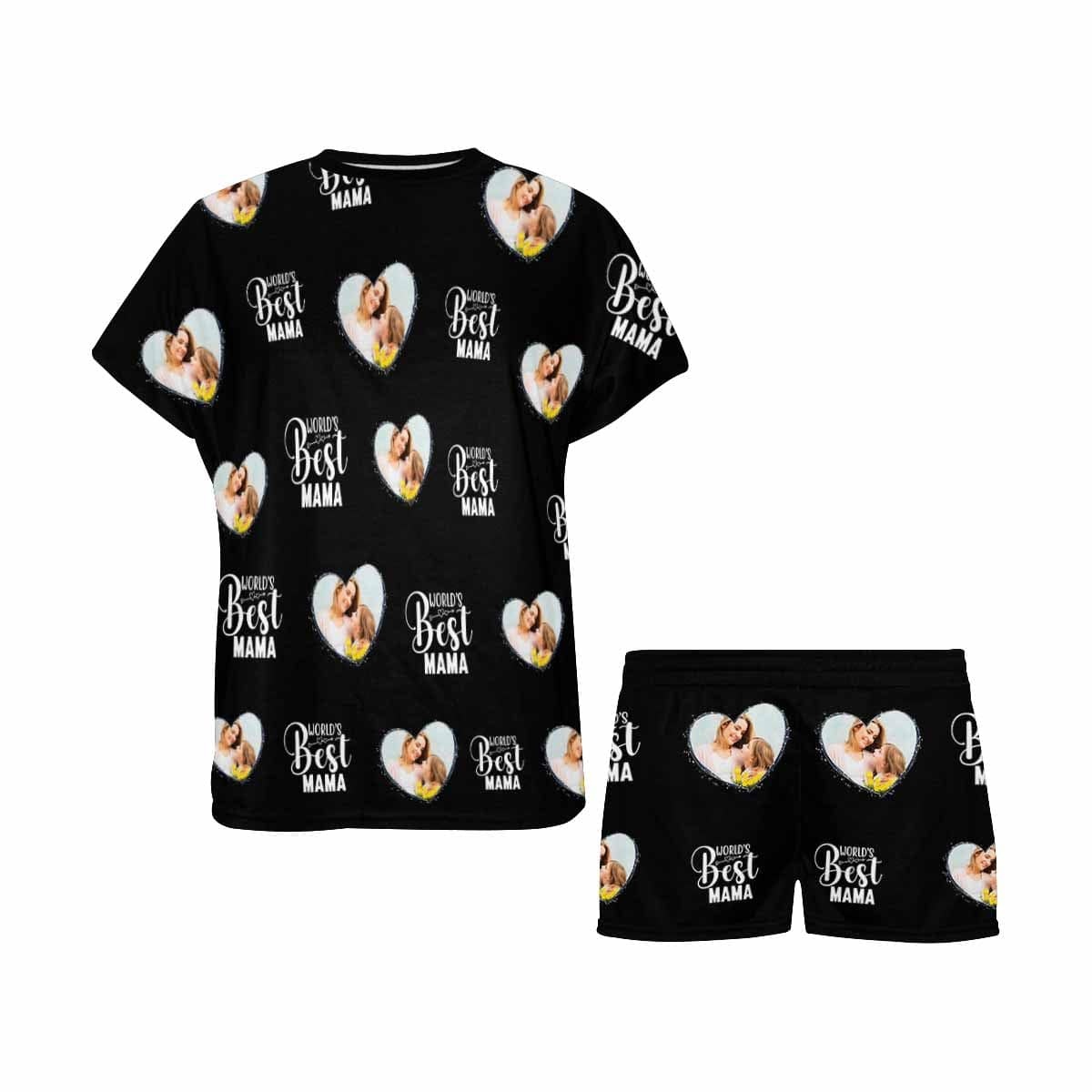 FacePajamas 387520921847 Custom Face Pajamas Best Mama Black Loungewear Personalized Women's Short Pajama Set for Mother's Day & Birthday Gift