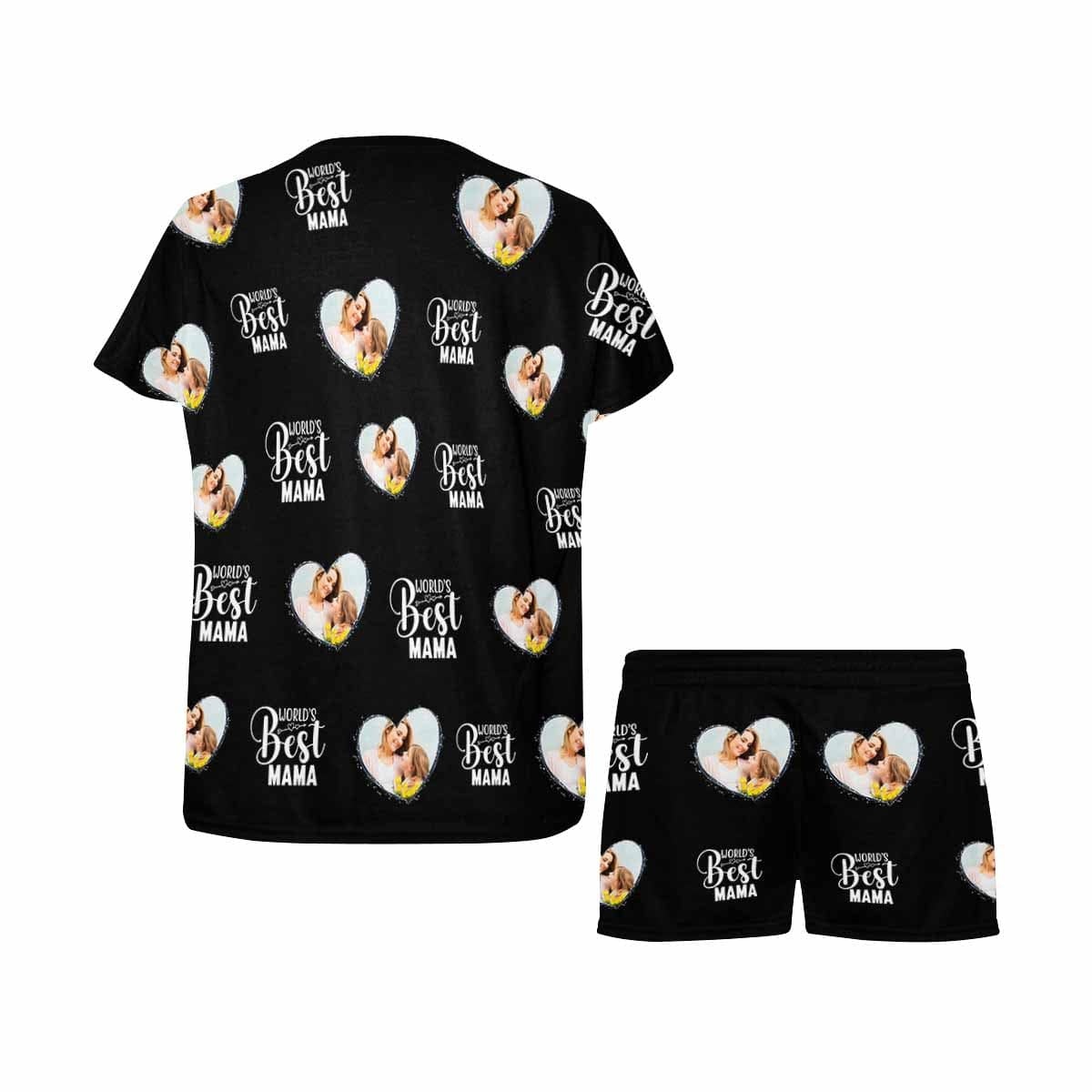 FacePajamas 387520921847 Custom Face Pajamas Best Mama Black Loungewear Personalized Women's Short Pajama Set for Mother's Day & Birthday Gift