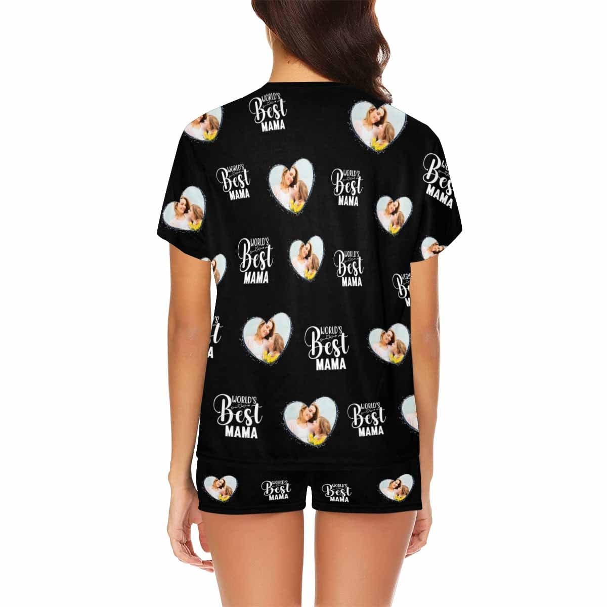 FacePajamas 387520921847 Custom Face Pajamas Best Mama Black Loungewear Personalized Women's Short Pajama Set for Mother's Day & Birthday Gift