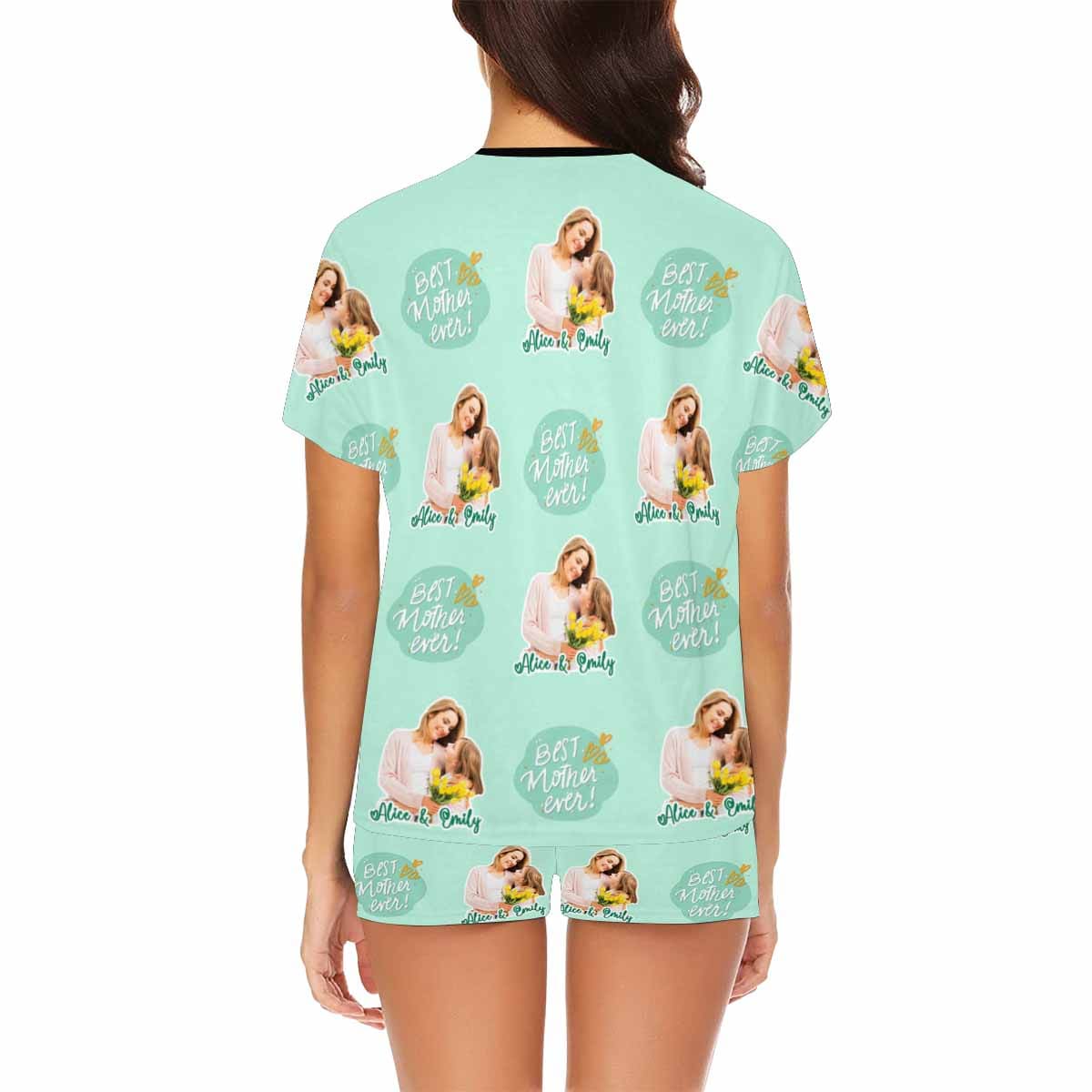 FacePajamas 387520921847 Custom Face Pajamas Best Mother Ever Light Green Loungewear Personalized Women's Short Pajama Set for Mother's Day & Birthday Gift