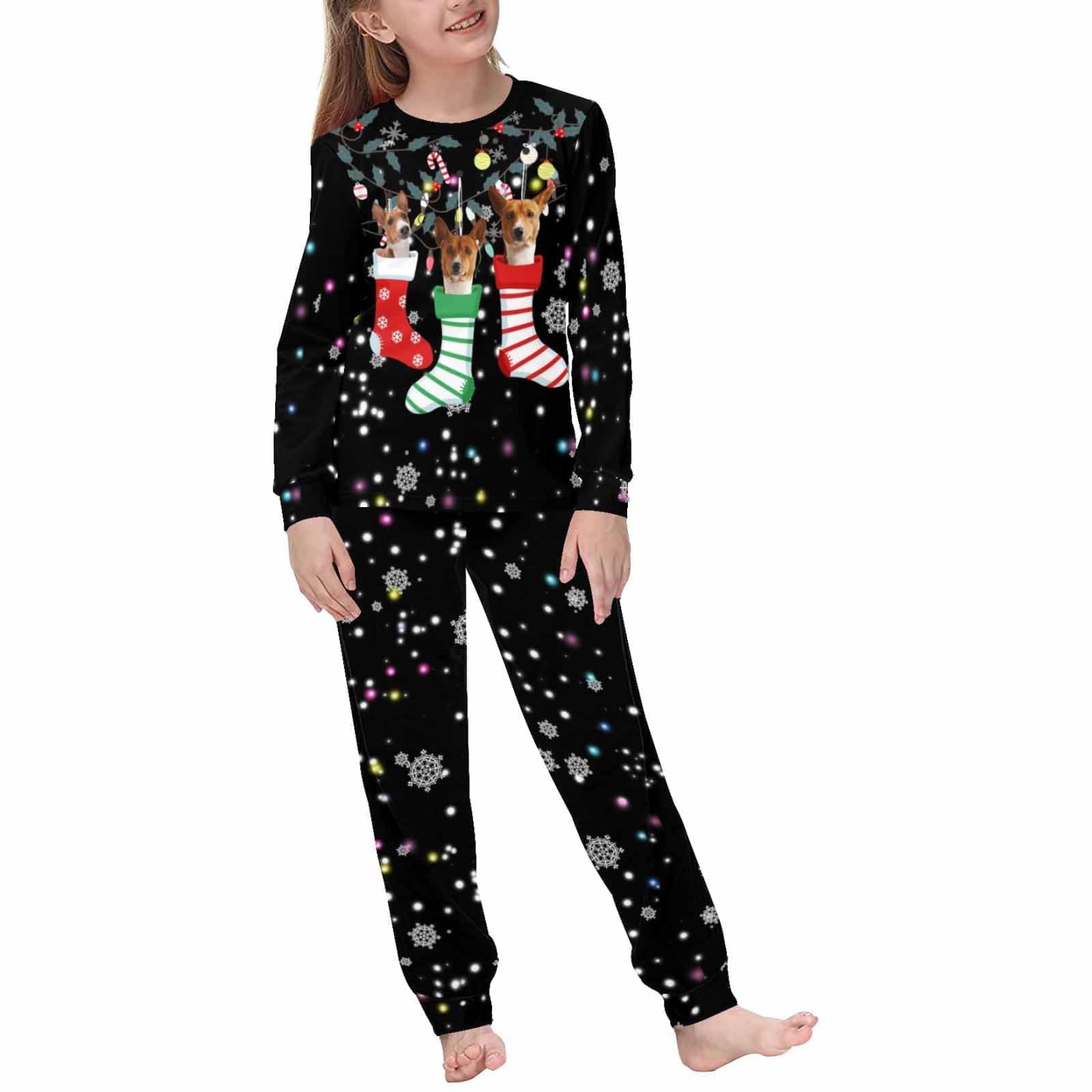 FacePajamas Kids Long Crew Neck Custom Face Pajamas Christmas Gift Socks Sleepwear Personalized Girls Long Sleeve Pajamas
