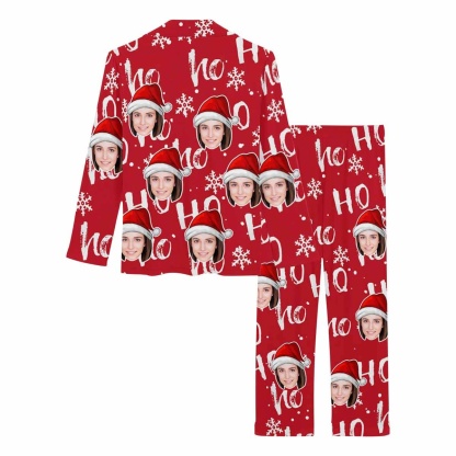 FacePajamas Pajama Custom Face Pajamas Christmas Ho Ho Ho Nightwear Personalized Women's Slumber Party Long Pajama Set