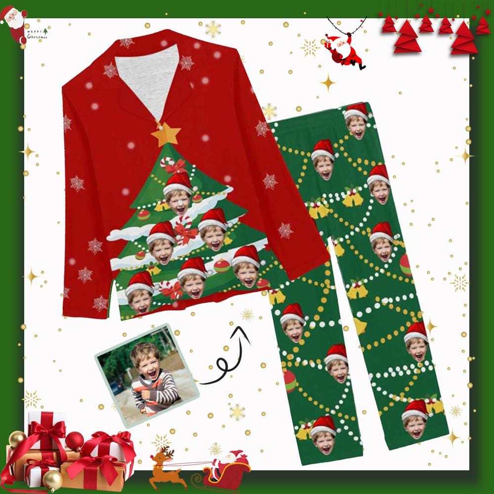 FacePajamas Pajama Custom Face Pajamas Christmas Tree Sleepwear Personalized Women's Slumber Party Long Pajama Set