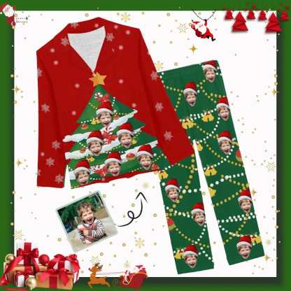 FacePajamas Pajama Custom Face Pajamas Christmas Tree Sleepwear Personalized Women's Slumber Party Long Pajama Set