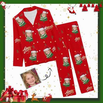 FacePajamas Pajama Custom Face Pajamas Christmas Tree Small Red Hat Sleepwear Personalized Women's Slumber Party Long Pajama Set