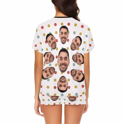 FacePajamas Pajama Custom Face Pajamas Color Dots Sleepwear Personalized Women's Short Pajama Set