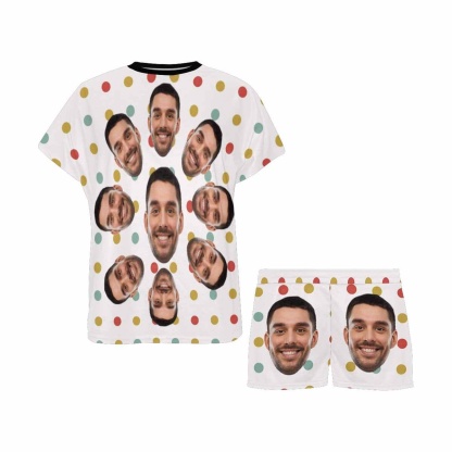 FacePajamas Pajama Custom Face Pajamas Color Dots Sleepwear Personalized Women's Short Pajama Set