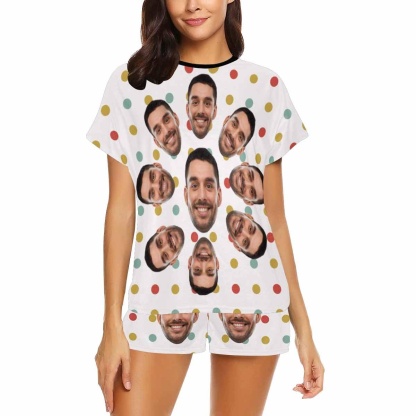 FacePajamas Pajama Custom Face Pajamas Color Dots Sleepwear Personalized Women's Short Pajama Set