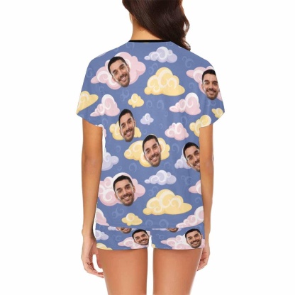 FacePajamas Pajama Custom Face Pajamas Colorful Comfortable Soft Clouds Sleepwear Personalized Women's Short Pajama Set