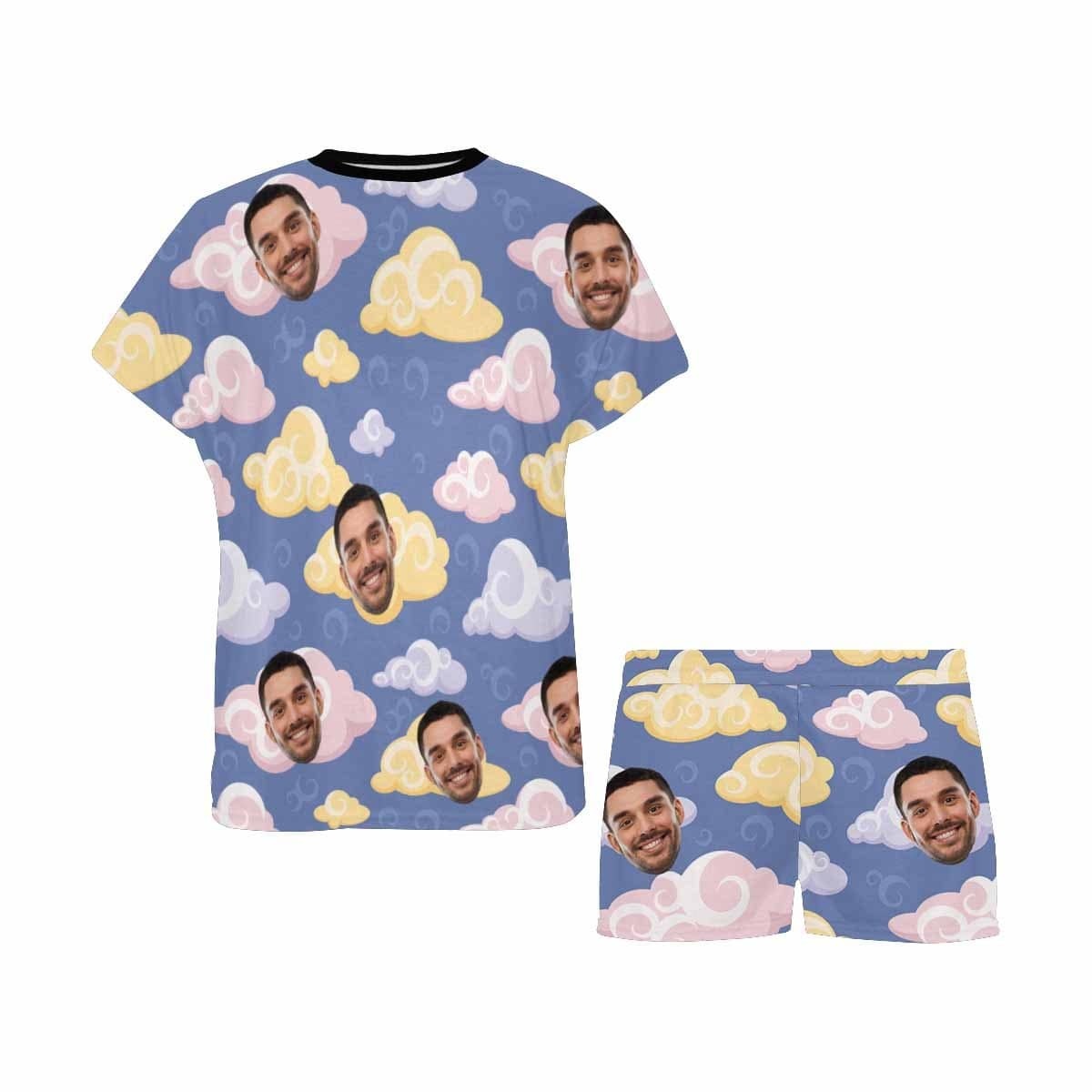 FacePajamas Pajama Custom Face Pajamas Colorful Comfortable Soft Clouds Sleepwear Personalized Women's Short Pajama Set