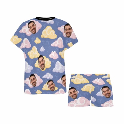 FacePajamas Pajama Custom Face Pajamas Colorful Comfortable Soft Clouds Sleepwear Personalized Women's Short Pajama Set