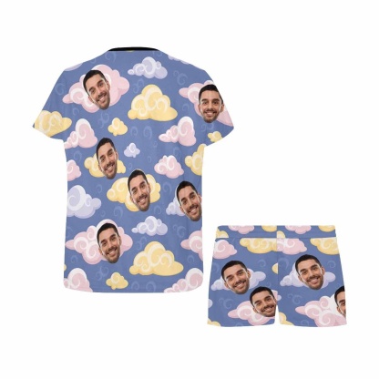 FacePajamas Pajama Custom Face Pajamas Colorful Comfortable Soft Clouds Sleepwear Personalized Women's Short Pajama Set