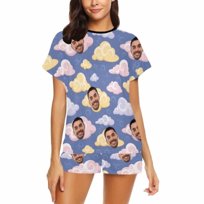 FacePajamas Pajama Custom Face Pajamas Colorful Comfortable Soft Clouds Sleepwear Personalized Women's Short Pajama Set