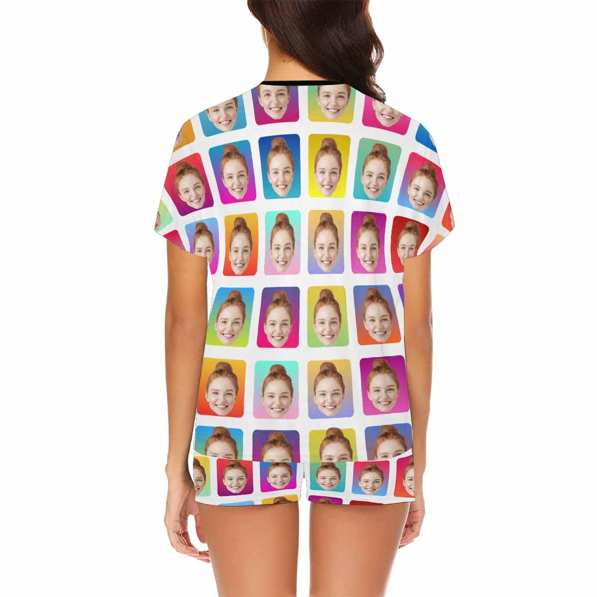 FacePajamas Pajama Custom Face Pajamas Colorful Lattice Sleepwear For Her Personalized Women's Short Pajama Set