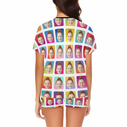 FacePajamas Pajama Custom Face Pajamas Colorful Lattice Sleepwear For Her Personalized Women's Short Pajama Set
