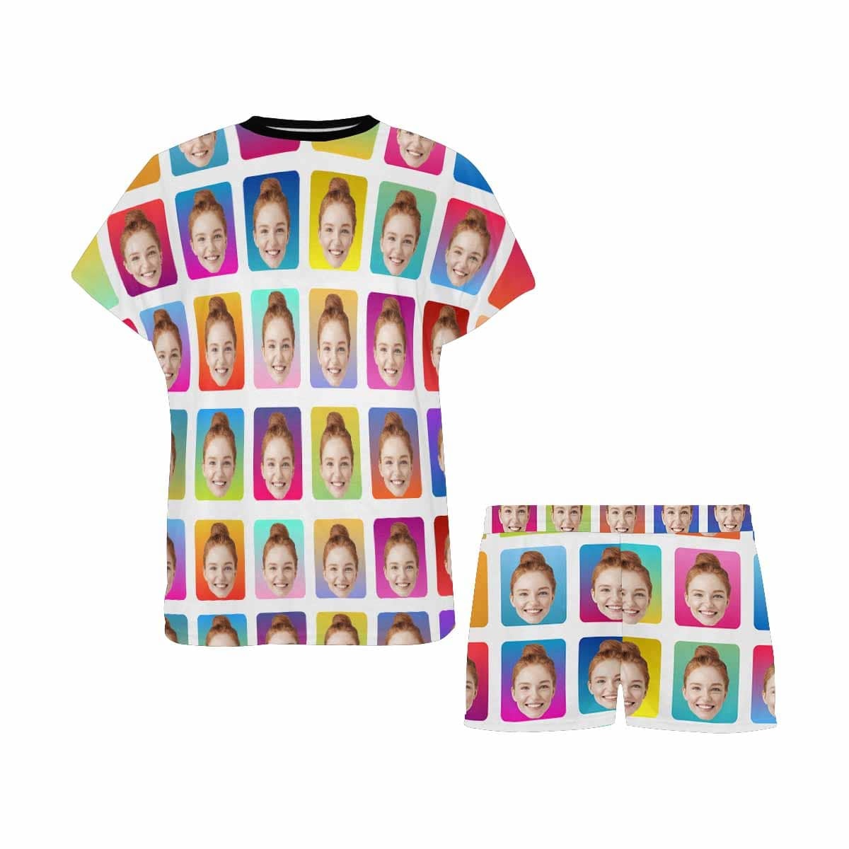 FacePajamas Pajama Custom Face Pajamas Colorful Lattice Sleepwear For Her Personalized Women's Short Pajama Set