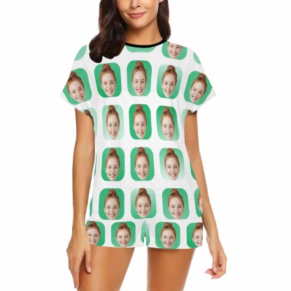 FacePajamas Pajama Custom Face Pajamas Colorful Lattice Sleepwear For Her Personalized Women's Short Pajama Set