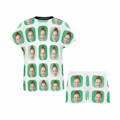 FacePajamas Pajama Custom Face Pajamas Colorful Lattice Sleepwear For Her Personalized Women's Short Pajama Set