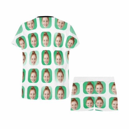 FacePajamas Pajama Custom Face Pajamas Colorful Lattice Sleepwear For Her Personalized Women's Short Pajama Set