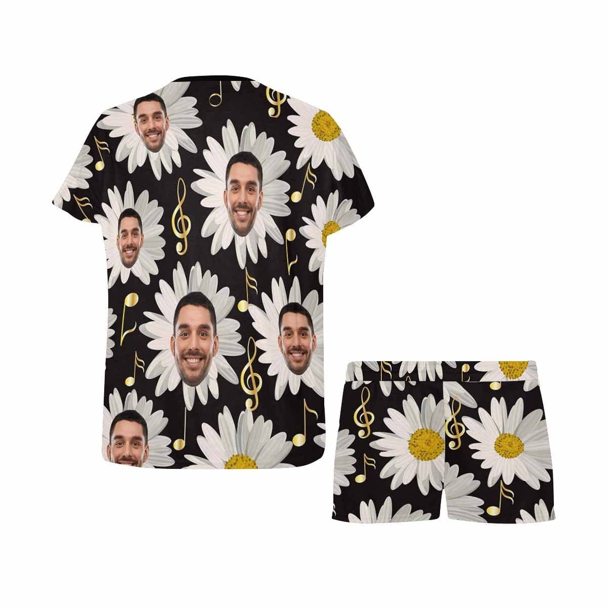 FacePajamas Pajama Custom Face Pajamas Daisy Sleepwear Personalized Black Women's Short Pajama Set