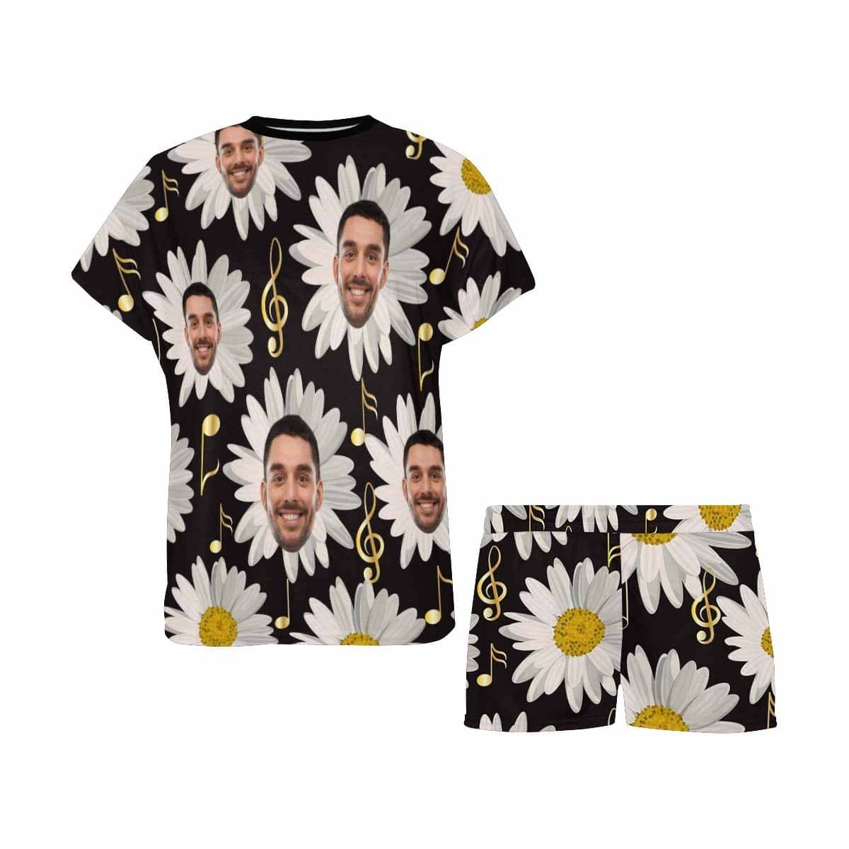 FacePajamas Pajama Custom Face Pajamas Daisy Sleepwear Personalized Black Women's Short Pajama Set