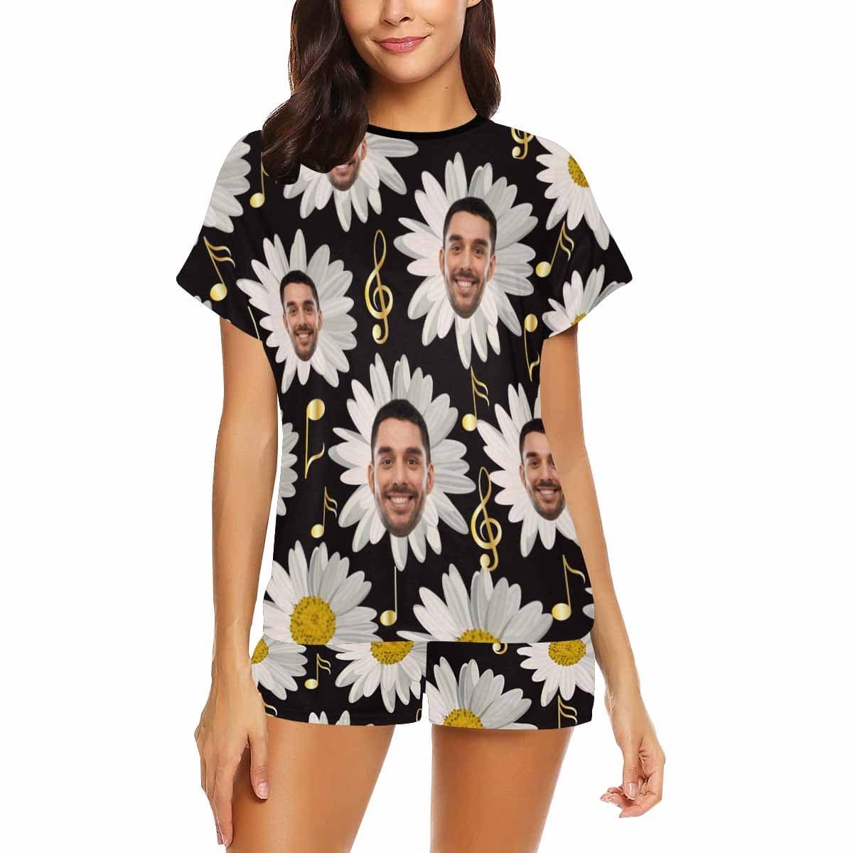 FacePajamas Pajama Custom Face Pajamas Daisy Sleepwear Personalized Black Women's Short Pajama Set