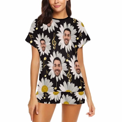 FacePajamas Pajama Custom Face Pajamas Daisy Sleepwear Personalized Black Women's Short Pajama Set
