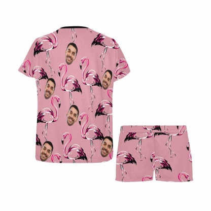 FacePajamas Pajama Custom Face Pajamas Flamingo Sleepwear Personalized Women's Short Pajama Set Nightwear Gift