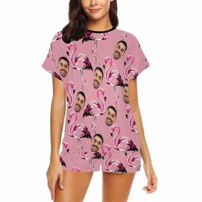 FacePajamas Pajama Custom Face Pajamas Flamingo Sleepwear Personalized Women's Short Pajama Set Nightwear Gift