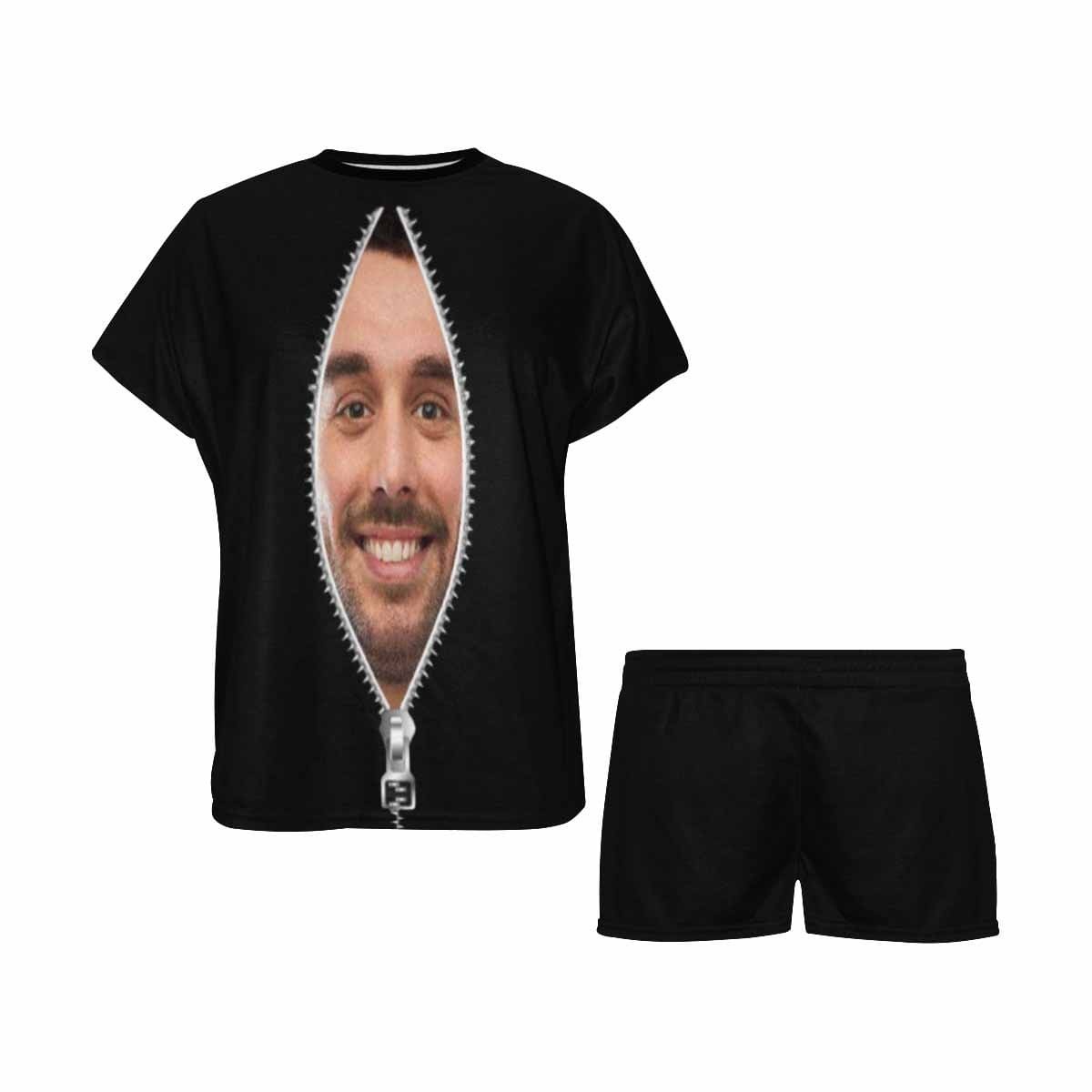 FacePajamas Pajama Custom Face Pajamas for Women Black Zipper Sleepwear Personalized Women's Short Pajama Set