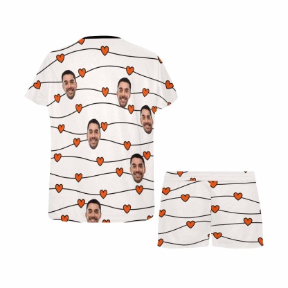 FacePajamas Pajama #Plus Size Pajamas-Custom Face Pajamas for Women Love Heart Shape Sleepwear Personalized Women's Short Pajama Set