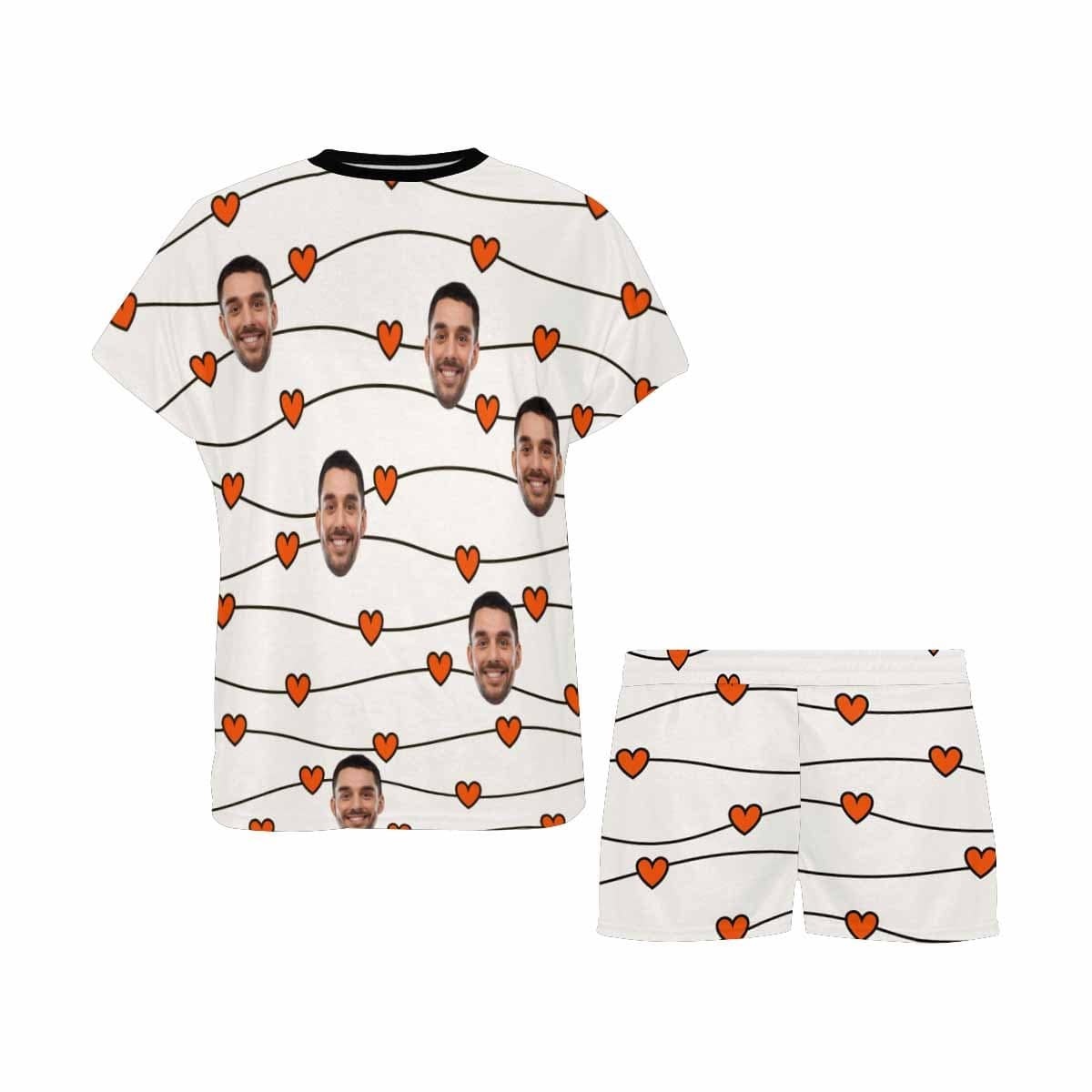 FacePajamas Pajama #Plus Size Pajamas-Custom Face Pajamas for Women Love Heart Shape Sleepwear Personalized Women's Short Pajama Set