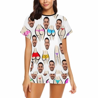 FacePajamas Pajama Custom Face Pajamas for Women Personalized Funny Sexy Colorful Women's Short Pajama Set