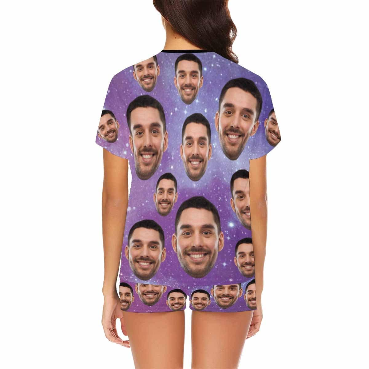 FacePajamas Pajama Custom Face Pajamas for Women Purple Sky Sleepwear Personalized Women's Short Pajama Set