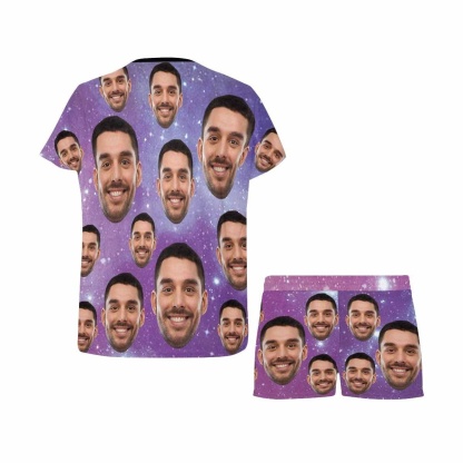 FacePajamas Pajama Custom Face Pajamas for Women Purple Sky Sleepwear Personalized Women's Short Pajama Set